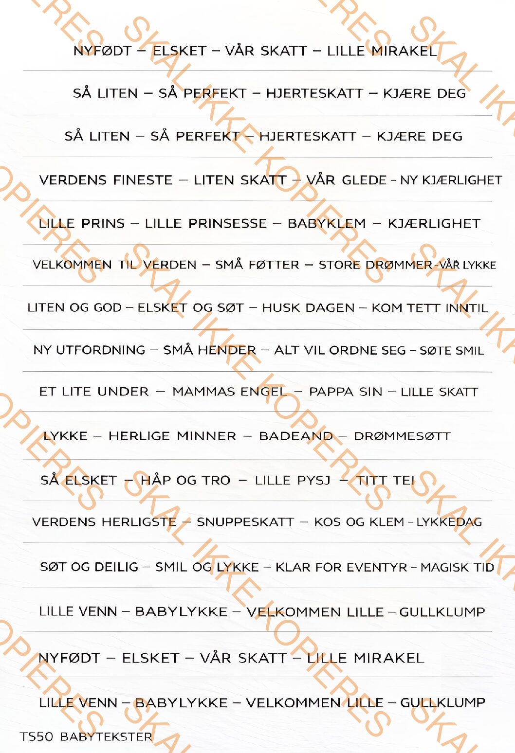 TS50 Babytekster